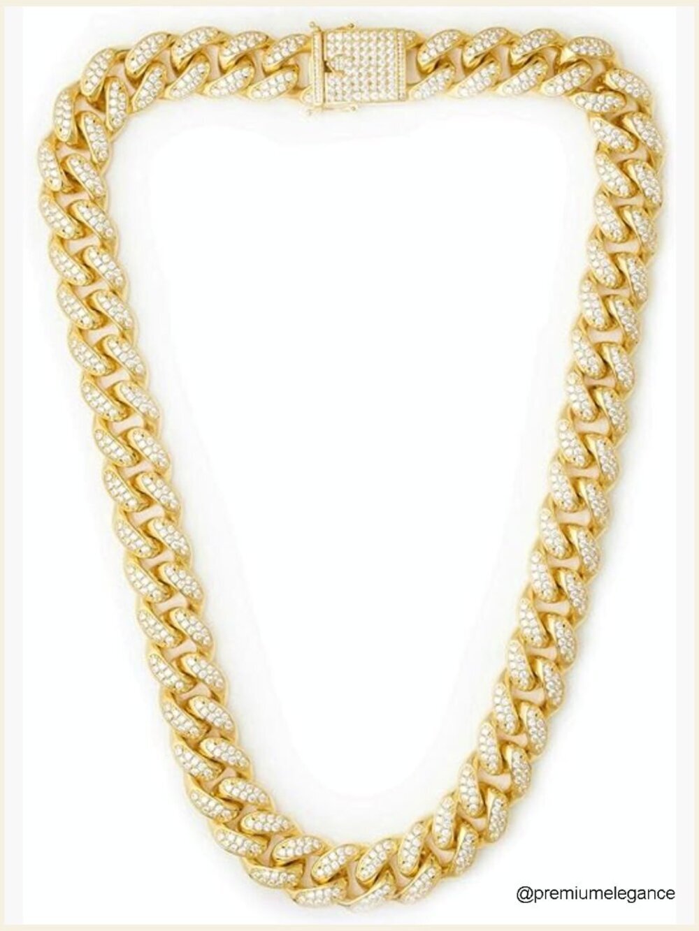 Iced Out Miami Cuban Link Chain Necklace Bracelet Unisex 18K Gold Plated CZ